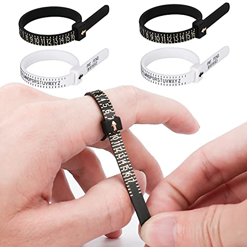 UUBAAR 4 Pcs Ring Sizer Measuring Tool, Reusable Finger Ring Size Measure Gauge Jewelry Sizing Measurement Tools, 1-17 US (Black) A-Z UK (White) Plastic Accurate Ring Sizers Set for Womens Mens
