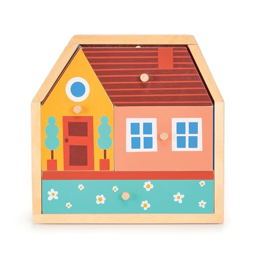 Mentari Toys - House Puzzle - 5pc Engaging Wooden Peg Puzzle for Toddlers - Learning Toy with Vibrant Illustrations - Improve Hand-Eye Coordination and Visual Perception - Age 2+