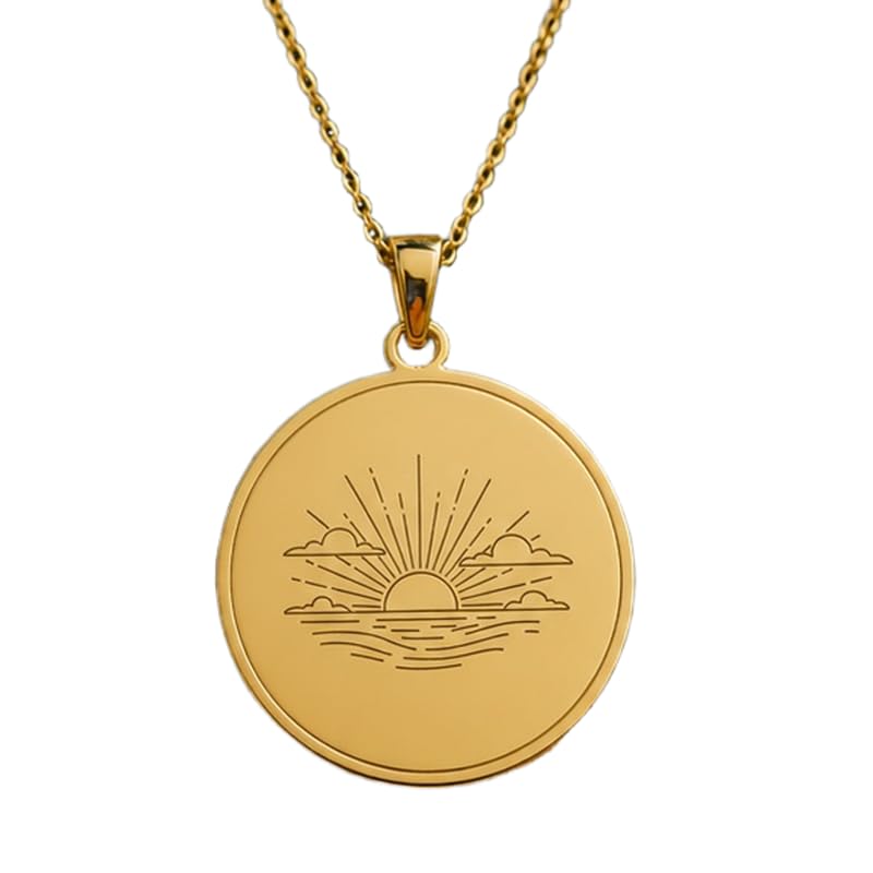 Collier pendentif gravé soleil en argent, portez la poésie du jour et de la nuit
