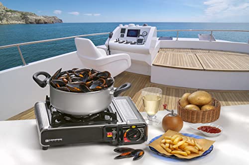 KEMPER – Gaskocher Nomade Edelstahl 1900 W Piezo-Zündung Doppel-Sicherheitssystem Koffer