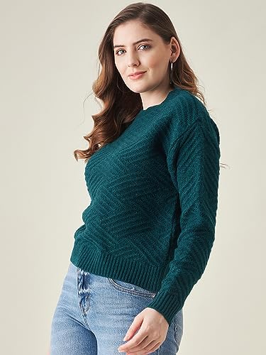 Image of Modeve Self Design Round Neck Casual Women Crop Top Sweater||Winterwear||