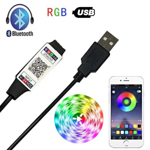 Fita de Led RGB 5050 Rolo de 3 ou 5 Metros Alto colante com bluetooth e Fonte USB com Controle via A