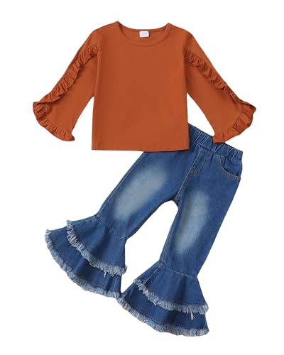 Image of Little Girls Clothes Kids Fall Winter Outfits Pant Set for Girl Age 4-8 | Girls Fall Winter Clothes, 2 Peices, Long Sleeve Shirt, Cute Clothing, Gifts, Family Photos, School, Christmas, Cotton Blend