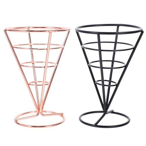 MUELODSIC 2 Piezas Soporte para Papas Fritas de Resistente Portaconos de Aperitivos para Freidora de Aire Cesta para Snacks y Comida Frita de Unidades Negro y Rosa Dorado
