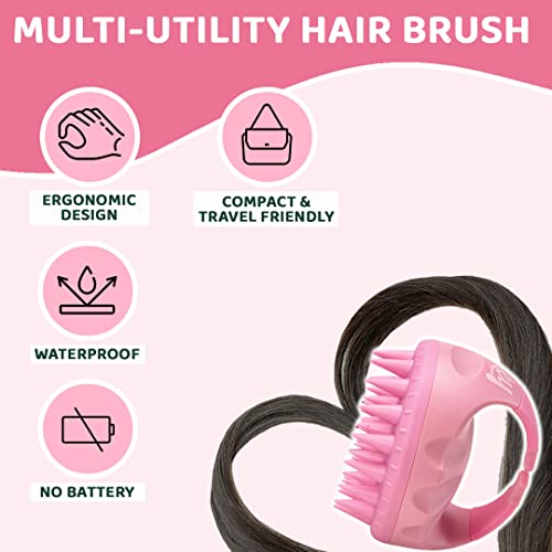 Image of Rey Naturals Hair Scalp Massager Shampoo Brush - Hair Growth, Scalp Care, and Relaxation - Soft Bristles for Gentle Massage - Pink Color (Pink)