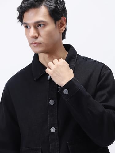 Image of Urbano Fashion Men's Relaxed Fit Full Sleeve Utility Denim Jacket