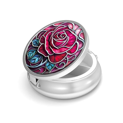 Image of Pill Box-3 Compartment Small Pill Case for Purse & Pocket Mini Metal Pill Holder Travel Pill Container to Hold Supplements Vitamins BPA-Free (Rose)