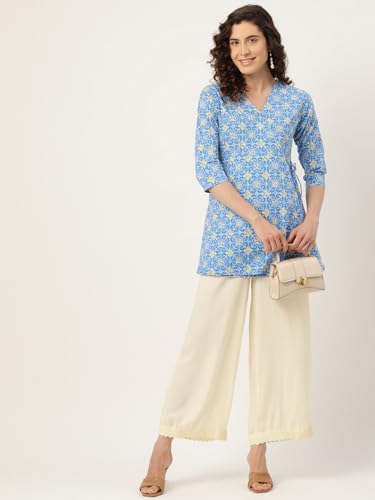 Image of feranoid Floral Print Angrakha 3 Sleeves Flared Kurti