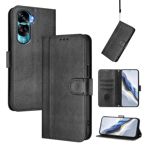 Pzwoxukhov Compatible with Honor 90 Lite Case Cover,Compatible with Honor X50i with Card Slot,Stand Holder,PU Leather flip Shockproof Case Cover Black