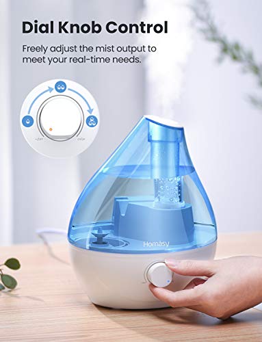 Homasy Cool Mist, BPA-Free 22dB Quiet Bedroom, Auto Shut Off, 24H Work Time, Air Humidifier for Nursery, Plants, Pets