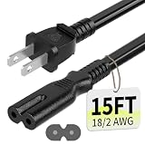 Vockjour 2 Prong AC Power Cord15Ft Black, Universal Power Cable Replacement for Sony PS5/PS4/PS3 Slim, PlayStation 5 4 3, Xbox One X/S, Xbox Series X/S, TV, Printer-ETL Listed