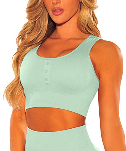 Meyeeka Women's Workout Outfit 2 Pieces Seamless Yoga Leggings Sports Bra Gym Clothes Set S Green