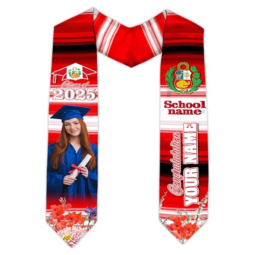 MonkeyVan Custom Peruvian Graduation Sash, Peru Graduation Stole, Peru Flag Stole Class Of 2025, Sashes For Graduations 2025 Peru 2
