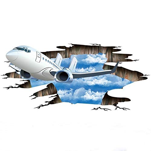 3D Floor/Wall Sticker,3D Aircraft Broken Wall Stickers Windows Wall Murals Removable Vinyl Art Living Room Decors Bathroom Decals for Kids Boys Bedroom Playroom (Color 2)