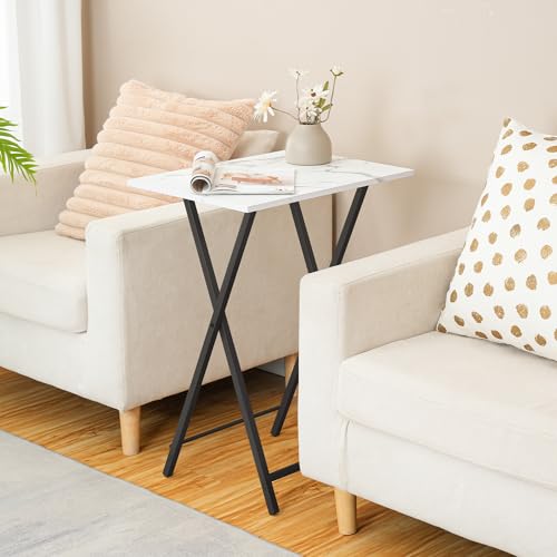 HOOBRO Folding TV Tray, Stable Snack Table for Small Space, Portable Sofa Side Table, Easy Assembly and Storage, Ideal for Snacks and Meals in Living Room, Marble and Black BW15BZ01 by HOOBRO - Image 4