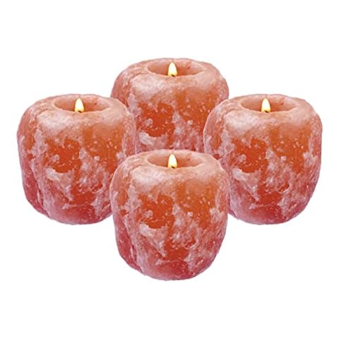 Elegant Lights (Pack of 4 Salt Candle Holder Set White Salt Crystal Rock Tealight Holder wonderful Hand Carved Natural Shape Healing Ionizer Salt Candle Holder Cover