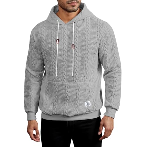Mens Hoodies Pullover Cotton Jacquard Knit Sweatshirts Fall Winter Hooded Neck Drawstring Tops Warm Sweatshirts