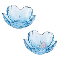 HOBBIESAY 2Pcs plateau à Bijoux en Verre Plateau à Bijoux Porte Bagues à Fleurs Bleues Petit Bol Clés 8.5x8.3cm Plateau Bijoux en Verre Esthétique pour Bagues Boucles D'Oreilles et Petits Accessoires