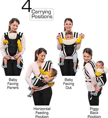 Image of Elementary Elegant Baby Carrier with 4 Carry Positions, Baby Carrier for 4 to 24 Months Baby, Adjustable New-Born to Toddler Carrier with Cushioned Leg Support, Max Weight Upto 15 kgs (Black)