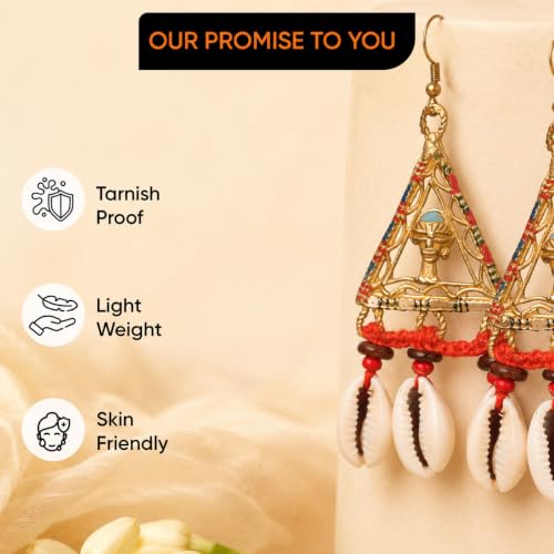 Image of Handcrafted Tribal & Dhokra Art Earrings Collection for Women - Royal Boho Statement Designs in Brass, Wooden, Beaded & Geometric Styles