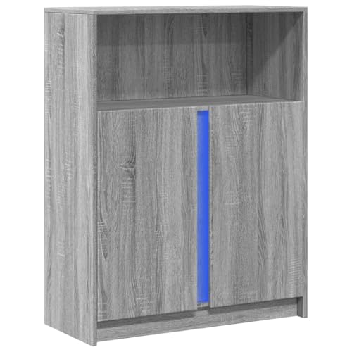vidaXL Aparador con LED Madera de ingeniería Gris Sonoma 77x34x100 cm, bufé, Armario de almacenaje, Mueble de almacenaje de Cocina, Mueble aparador