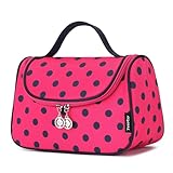 Cosmetic Bag, Yeiotsy Polka Dots Toiletry Organizer Travel Bag for Makeup and Toiletries (Rose Red)