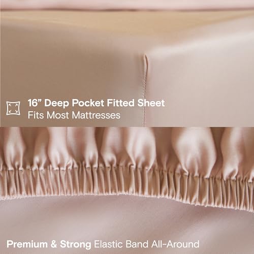 Image of DOZ Sheet Set, 100% Viscose derived from Bamboo, Organically Grown, Buttery Soft, Cooling Sheets, High GSM, Deep Pockets - 3 Piece - 2 Pillowcases 1 Fitted Sheet (Blush, Full)