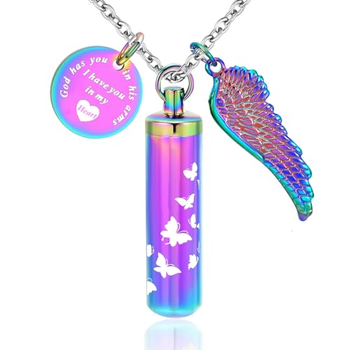 RIPFEVURN Cylinder Cremation Jewelry Butterfly Urn Necklaces for Ashes for Women Men Human Ashes Memorial Keepsake Pendant
