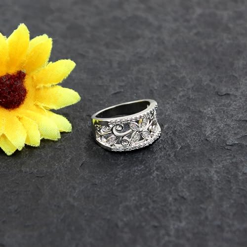 Rose Gold Plated Wide Hollow Flower Butterfly Anniversary Cocktail Statement Rings for Women CR0984