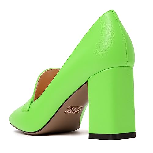 Image of MODENCOCO Womens Sexy Formal Matte Slip On Square Toe Work Block High Heel Loafers Shoes 3.5 Inch
