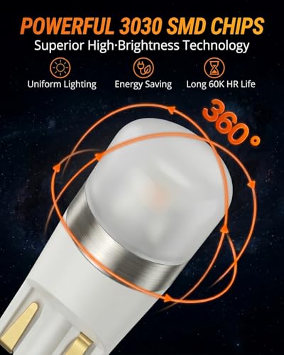 Image of WLJH White PC194 T10 194 LED Bulb Twist-Lock Socket for Dash Lights | 3030 SMD, Dimmable, Direct Fit, Easy Install, Instrument Panel Light, Gauge Cluster Backlight, 360 Illumination, 6-Pack
