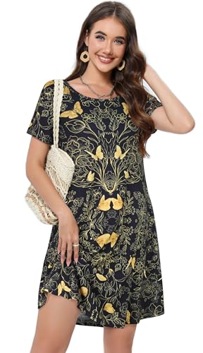 Image of Summer Dresses for Women Casual Tshirt Short Sleeve Floral Sundress Beach Cover Ups with Pockets 2026