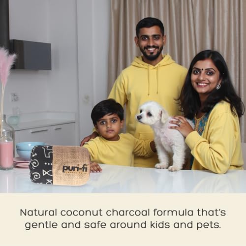 Image of Puri-Fi Breathe Pure | Charcoal Air Purifier (Black Doodle) - Non-Electric, Reusable Odor & Moisture Absorber with Coconut Shell Charcoal for Home, Car, Closet & Office. 250g, Pack of 2