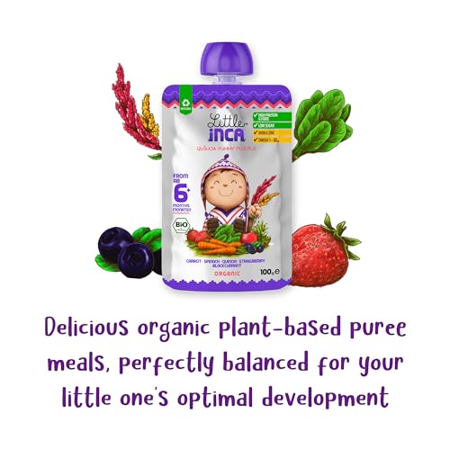 Little Inca Organic Baby Food Pouches The Yummy Purple (6x100g) | Quinoa-based Dairy-Free Baby Pouches | 6 Months+ | Recyclable Plant-Based Veg & Fruit Pouches | Supports Gut/Cognitive Health