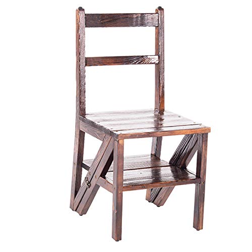 Escalera plegable de madera maciza LUNEZY y taburete de 3 pasos 3