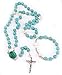 Rosario Religioso Fatima Convertible en Collar, Pulsera Decenario a Juego, Caja de Madera (Virgen de Fátima) y Bolsa Estampada con Imágenes de la Virgen. Rosario Origen Turquesa VFv