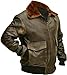 Mens G-1 Fur Collar US Navy Flight Distressed Brown Aviator Genuine Leather Jacket (L, Brown Real Leather Jacket)
