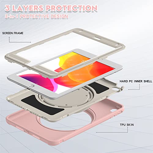Housse iPad Pro 12.9 2021 rotative 360 rose antichoc avec support de table et coque rigide active