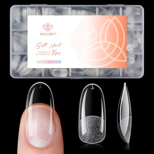 Modelones Medium Round Nail Tips 360pcs Soft Pre-etched Oval Press On Nail
