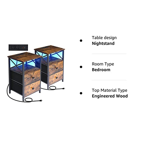 Amhancible Led Nightstands Set Of 2, End Tables Living Room With Fast Charging Station, Modern Side Table With Usb C Port And Outlet, Black Night Stand With Drawers For Bedroom Het052Lbr #TOP5