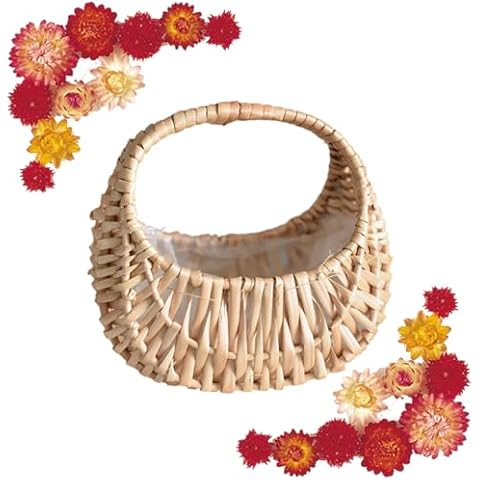 QRZLP Mini Flower Basket, Small Wicker Rattan Basket with Handle Wedding Flower Girl Baskets Woven Willow Basket Wicker Storage Basket Decorative Baskets for Home Wedding Photo Props. Cover