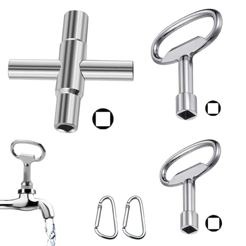 5 Clé Carré Vidange Set, FORMVERSITY Clé Robinet Clé à Radiateur, Clé Universelle 4 Voies Avec, Clé Creuse Carrée Compteur Eau, 4 Voies Clé Carrée Clé Croisée Multifonction pour Compteurs Gaz, Eau