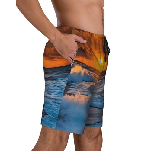 Beach with Sunset Print Men's Beach Pants Lightweight Quick-Dry Swim Pants with Mesh Lining for Men3