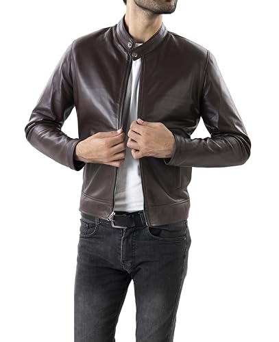 Image of Jild Classical Single Piece Lambskin Leather Jacket Men - Everyday Wear Snap Tab Collar Men's Motorcycle Leather Jacket