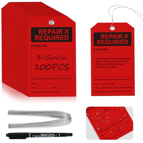 100 PCS Plastic Repair Required Tags Waterproof Red...