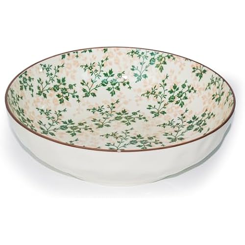 Large Serving Bowls, 78 Oz Extra Large Salad Bowl, Green Floral Pattern Design Decorative Bowls for Salad, Fruit, Pasta and Dinner, Serving Dishes for Party, Dishwasher & Microwave Safe