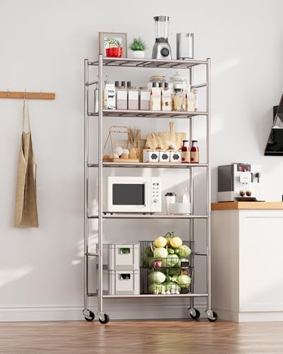 Image of Sakugi 5-Tier Storage Shelves 33.1 inch x12.6' x73.5 Silver with Wheels