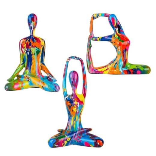 Ecacon Colorful Abstract Yoga Figurines Set of 3 - Vibrant Graffiti Art Sculptures, Modern Home Decor Accents, Unique Gift for Yoga Lovers, Meditation Room & Living Room Shelf Desk Decor