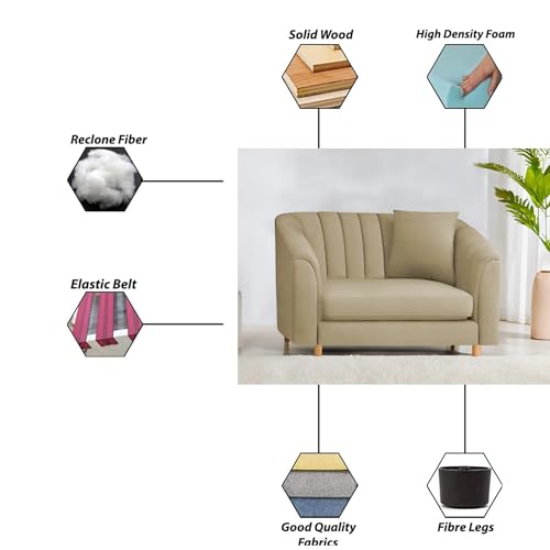 Image of Casaliving Doraldo 1 Seater Sofa Set for Living Room (Cream Colour) Premium Fabric Sofa