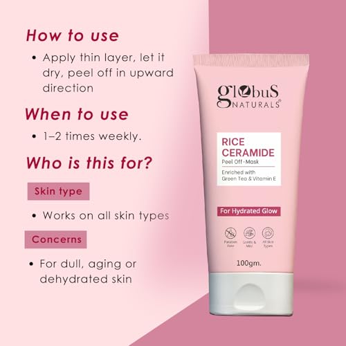 Image of Globus Naturals Rice Ceramide Korean Glass Skin 3 Step Skincare Set | Face Serum, Face Cream & Peel Off Mask | Brightening & Glow Care for Men & Women